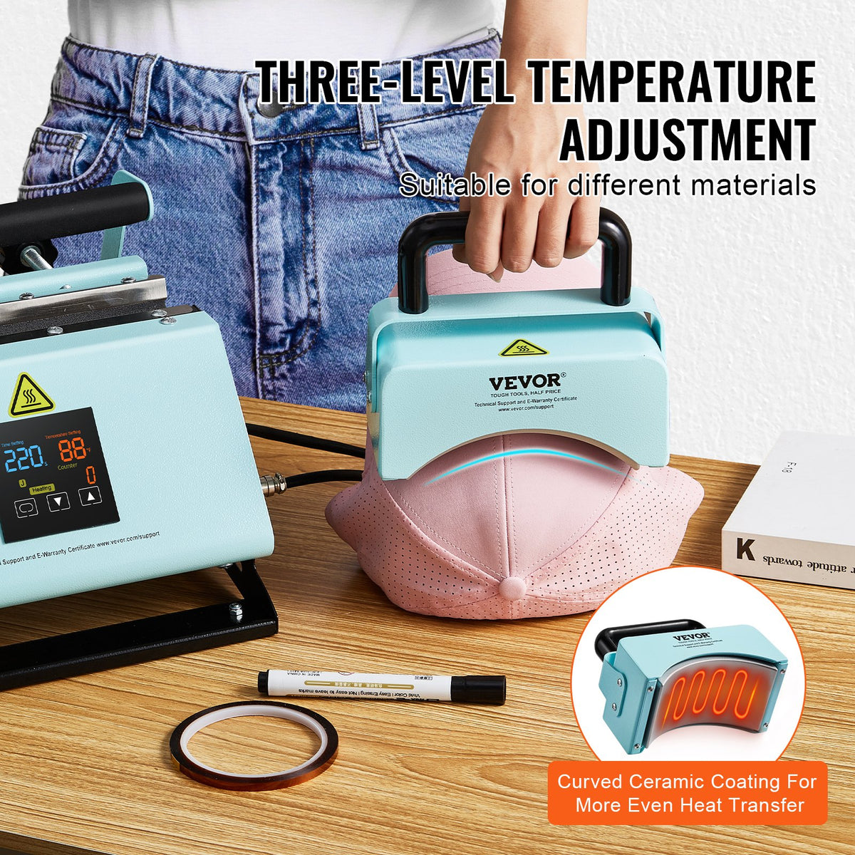 VEVOR 2 in 1 Tumbler and Hat Heat Press Machine, Mini Hat Heat Press for Caps and Hats, Tumbler Heat Press for 11-30oz Sublimation Tumblers and Mugs, Temperature and Time Control, Green - BXSKMJMINIKMSBIPBV1 - view 4