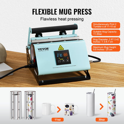 VEVOR 2 in 1 Tumbler and Hat Heat Press Machine, Mini Hat Heat Press for Caps and Hats, Tumbler Heat Press for 11-30oz Sublimation Tumblers and Mugs, Temperature and Time Control, Green - BXSKMJMINIKMSBIPBV1 - view 5