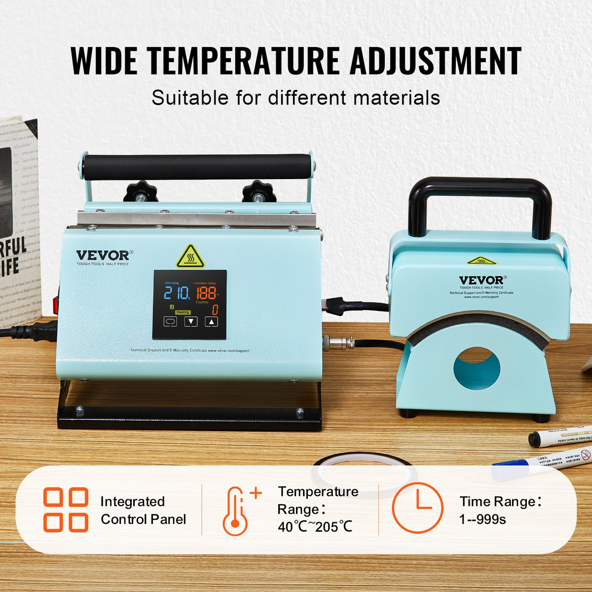 VEVOR 2 in 1 Tumbler and Hat Heat Press Machine, Mini Hat Heat Press for Caps and Hats, Tumbler Heat Press for 11-30oz Sublimation Tumblers and Mugs, Temperature and Time Control, Green - BXSKMJMINIKMSBIPBV1 - view 6