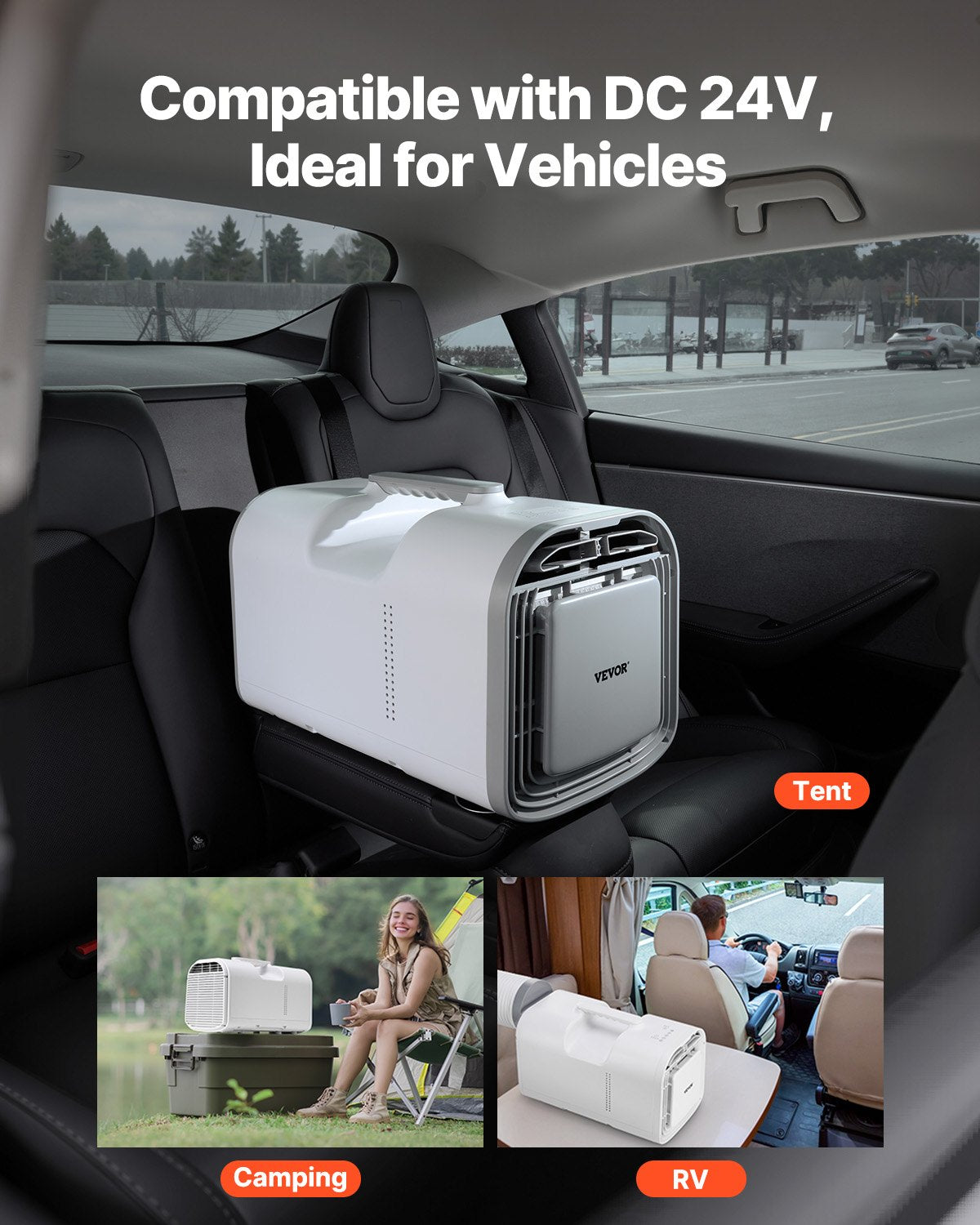 VEVOR Portable Air Conditioner, 4250 BTU 3-Speed Air Conditioning Unit with 24H Timer, Air Portable AC Adjustable from 16-32℃, Compatible with AC/DC, for Outdoor Tent Camping, RVs or Home Use, White - BXSLYKD4000BZZ5B5V1 - view 4