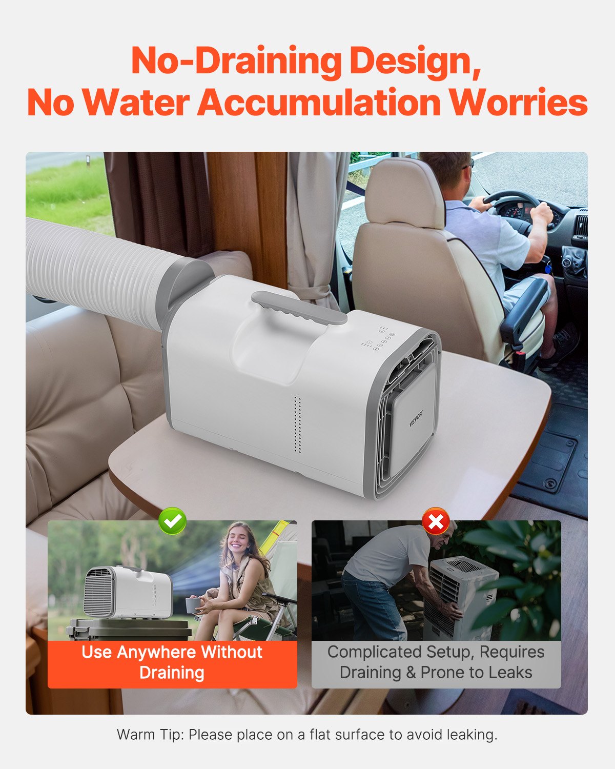 VEVOR Portable Air Conditioner, 4250 BTU 3-Speed Air Conditioning Unit with 24H Timer, Air Portable AC Adjustable from 16-32℃, Compatible with AC/DC, for Outdoor Tent Camping, RVs or Home Use, White - BXSLYKD4000BZZ5B5V1 - view 6