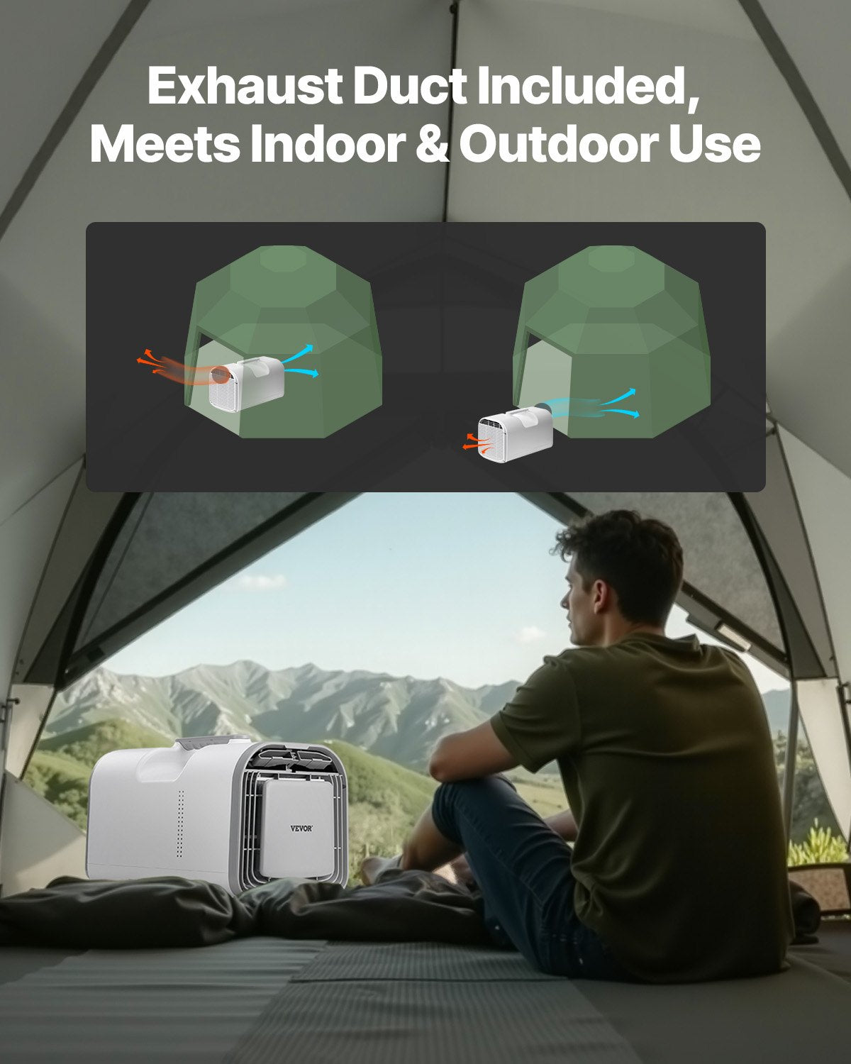 VEVOR Portable Air Conditioner, 4250 BTU 3-Speed Air Conditioning Unit with 24H Timer, Air Portable AC Adjustable from 16-32℃, Compatible with AC/DC, for Outdoor Tent Camping, RVs or Home Use, White - BXSLYKD4000BZZ5B5V1 - view 7