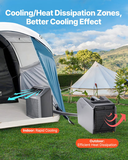 VEVOR Portable Air Conditioner, 5000 BTU 3-Speed Air Conditioning Unit with 24H Timer, Air Portable AC Adjustable from 16-32℃, Compatible with AC/DC for Outdoor Tent Camping, RVs or Home Use, Grey - BXSLYKD6200BZ1KBBV1 - view 4