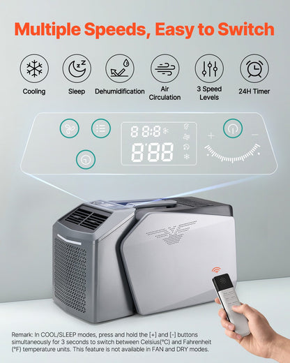 VEVOR Portable Air Conditioner, 5000 BTU 3-Speed Air Conditioning Unit with 24H Timer, Air Portable AC Adjustable from 16-32℃, Compatible with AC/DC for Outdoor Tent Camping, RVs or Home Use, Grey - BXSLYKD6200BZ1KBBV1 - view 5