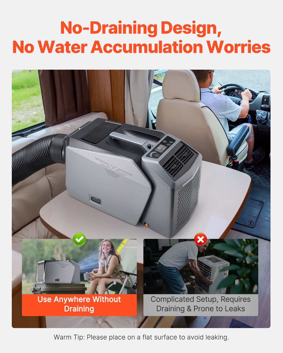 VEVOR Portable Air Conditioner, 5000 BTU 3-Speed Air Conditioning Unit with 24H Timer, Air Portable AC Adjustable from 16-32℃, Compatible with AC/DC for Outdoor Tent Camping, RVs or Home Use, Grey - BXSLYKD6200BZ1KBBV1 - view 6