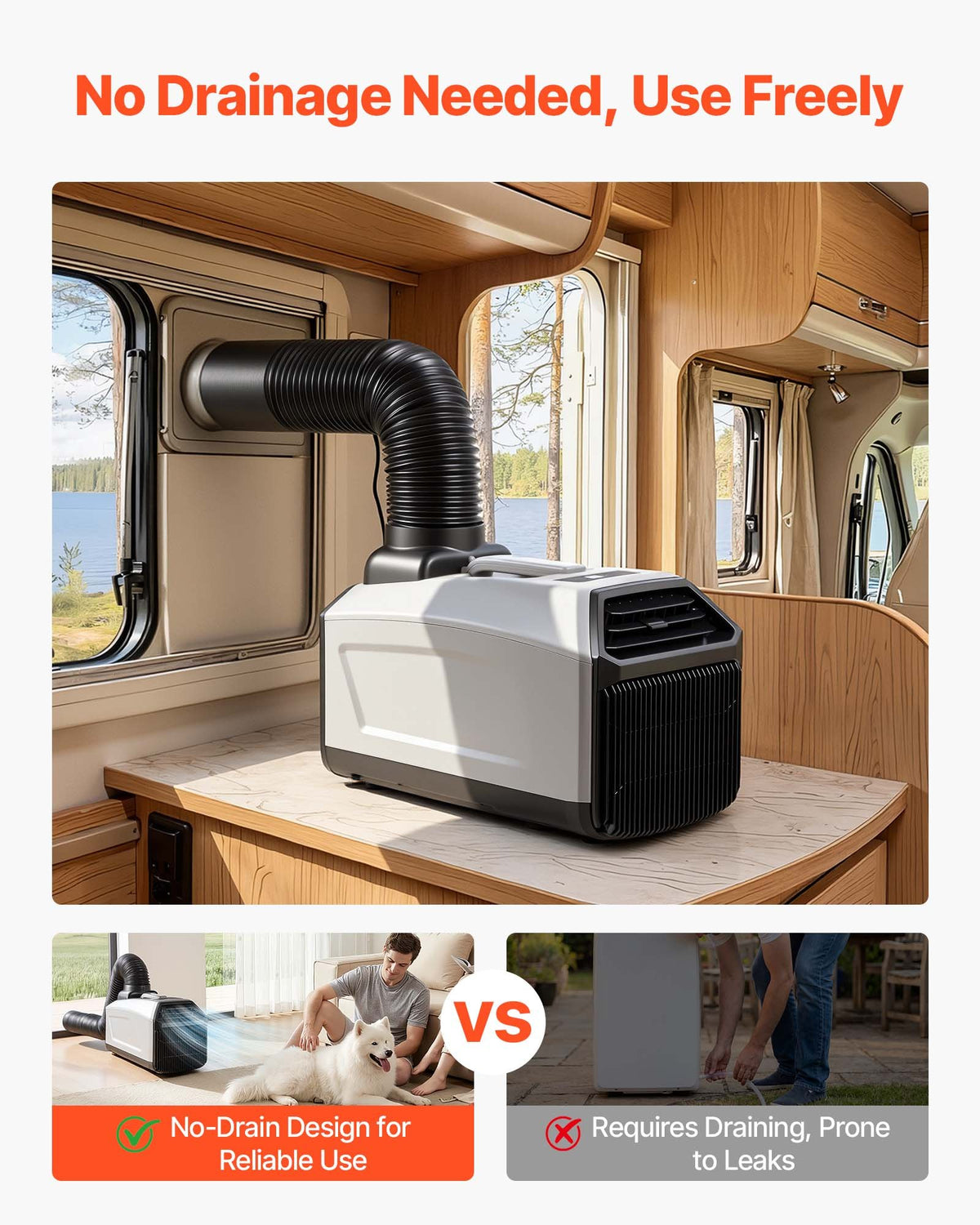 VEVOR Portable Camping Air Conditioner 3050 BTU, Tent AC Unit with Hose, Remote & Touch Control, 61–90°F Adjustable, 150 m³/h High Airflow, Low Noise, Ideal for Tent. RV, Outdoor Cooling, Dark Grey - BXSLYKDDDYBHAW8RS001V1 - view 6