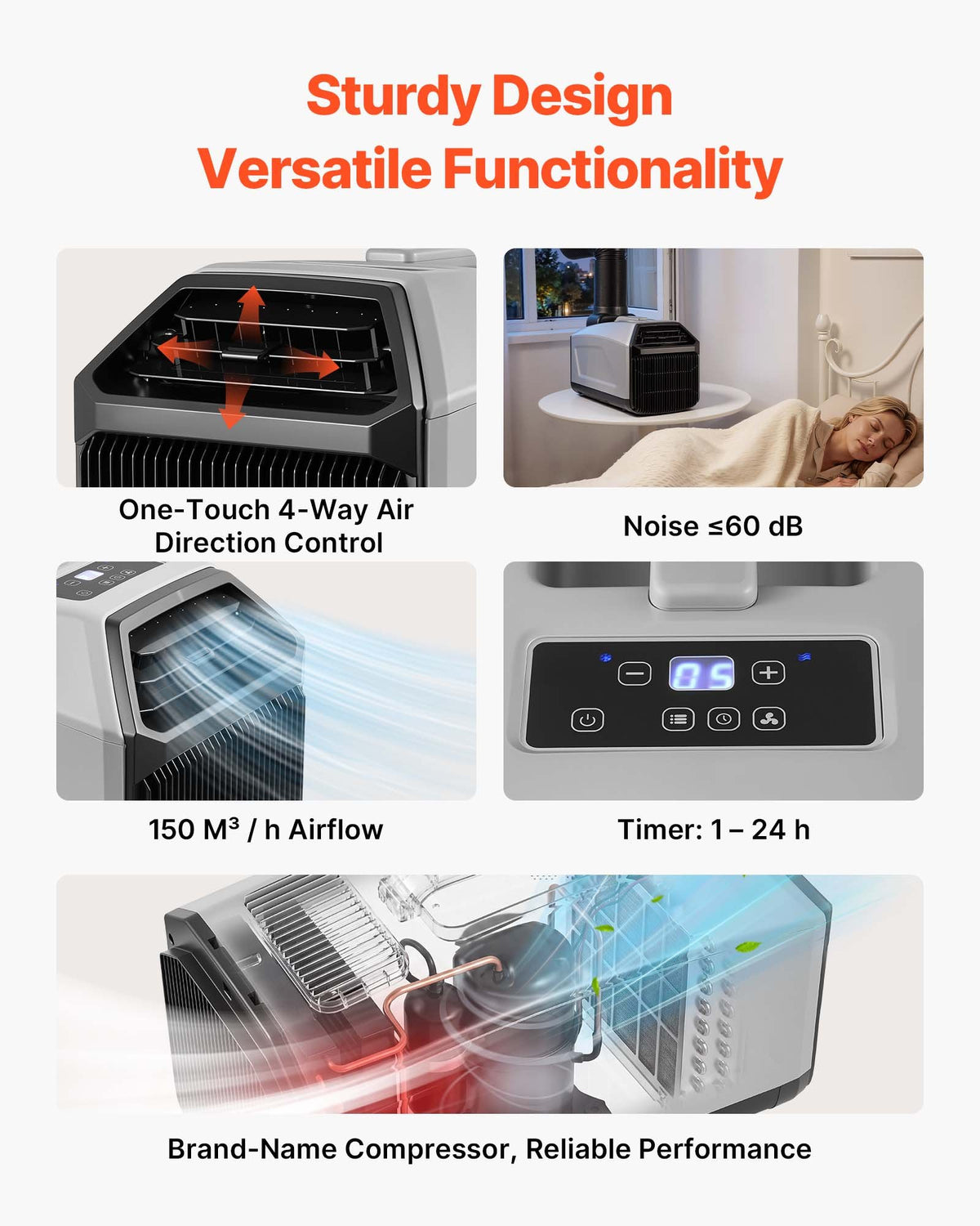VEVOR Portable Camping Air Conditioner 3050 BTU, Tent AC Unit with Hose, Remote & Touch Control, 61–90°F Adjustable, 150 m³/h High Airflow, Low Noise, Ideal for Tent. RV, Outdoor Cooling, Dark Grey - BXSLYKDDDYBHAW8RS001V1 - view 7