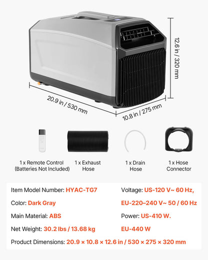 VEVOR Portable Camping Air Conditioner 3050 BTU, Tent AC Unit with Hose, Remote & Touch Control, 61–90°F Adjustable, 150 m³/h High Airflow, Low Noise, Ideal for Tent. RV, Outdoor Cooling, Dark Grey - BXSLYKDDDYBHAW8RS001V1 - view 8