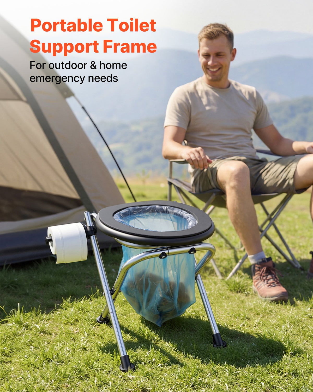 VEVOR Portable Toilet for Camping, 350 lbs Weight Capacity, Stainless Steel Foldable Camp Travel Toilet with Soft Seat for Adults, Suitable for Truckers, RV Travel, Camping, Road Trips, Outdoor Use - BXSMTJYX0000L0JAA001V0 - view 3