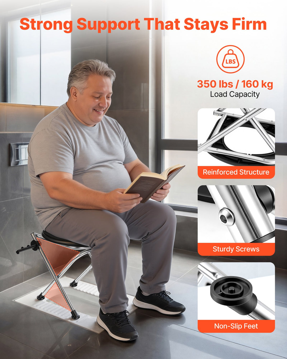 VEVOR Portable Toilet for Camping, 350 lbs Weight Capacity, Stainless Steel Foldable Camp Travel Toilet with Soft Seat for Adults, Suitable for Truckers, RV Travel, Camping, Road Trips, Outdoor Use - BXSMTJYX0000L0JAA001V0 - view 6