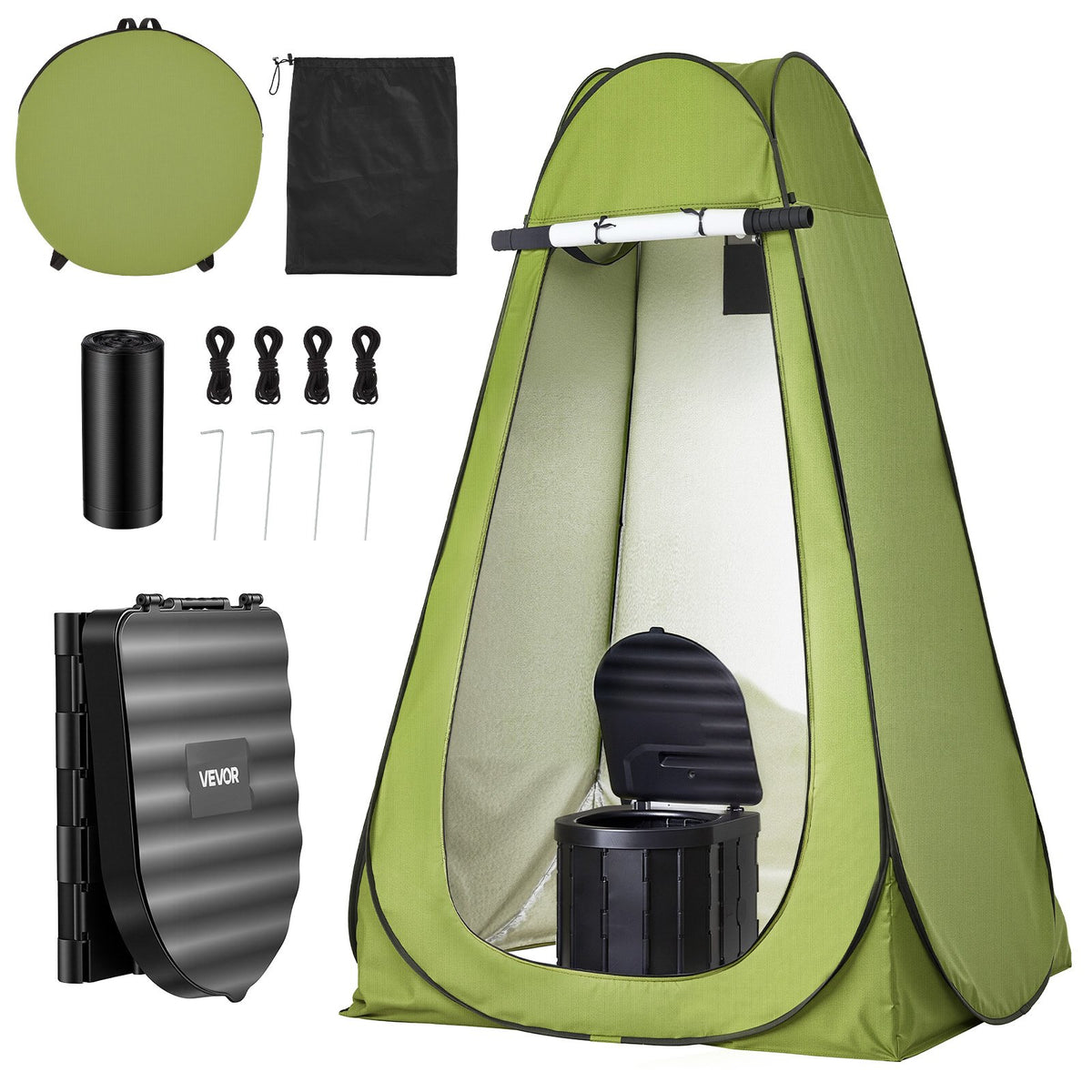 VEVOR Portable Toilet Kit, 330 lbs Load Capacity, Folding Camping Toilet with Pop-Up Privacy Tent, Outdoor Travel Potty for Adults with Carry Bags, Trash Bags, Suitable for RV Travel, Camping, Hiking - BXSMTTJKZDMTKXYCC001V0 - view 1