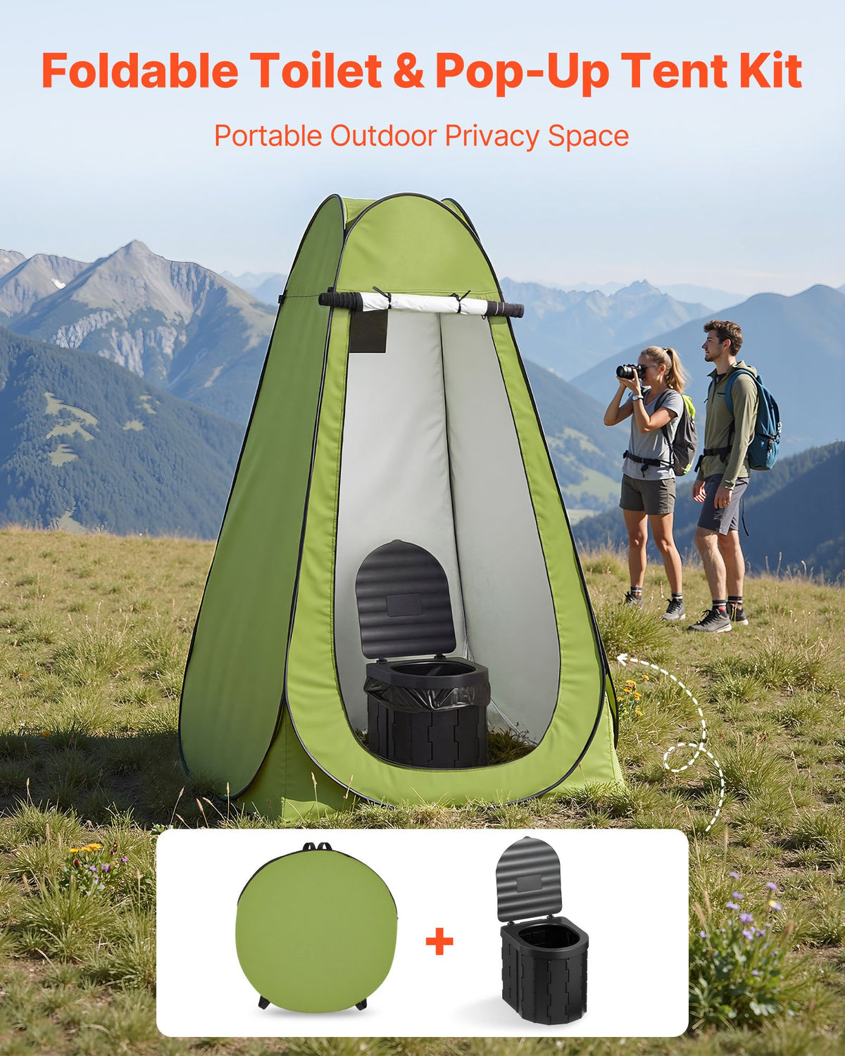 VEVOR Portable Toilet Kit, 330 lbs Load Capacity, Folding Camping Toilet with Pop-Up Privacy Tent, Outdoor Travel Potty for Adults with Carry Bags, Trash Bags, Suitable for RV Travel, Camping, Hiking - BXSMTTJKZDMTKXYCC001V0 - view 3