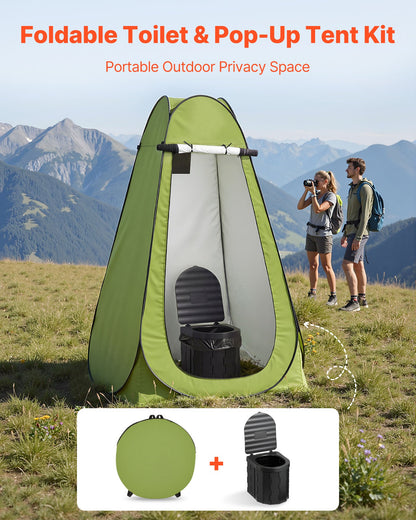 VEVOR Portable Toilet Kit, 330 lbs Load Capacity, Folding Camping Toilet with Pop-Up Privacy Tent, Outdoor Travel Potty for Adults with Carry Bags, Trash Bags, Suitable for RV Travel, Camping, Hiking - BXSMTTJKZDMTKXYCC001V0 - view 3