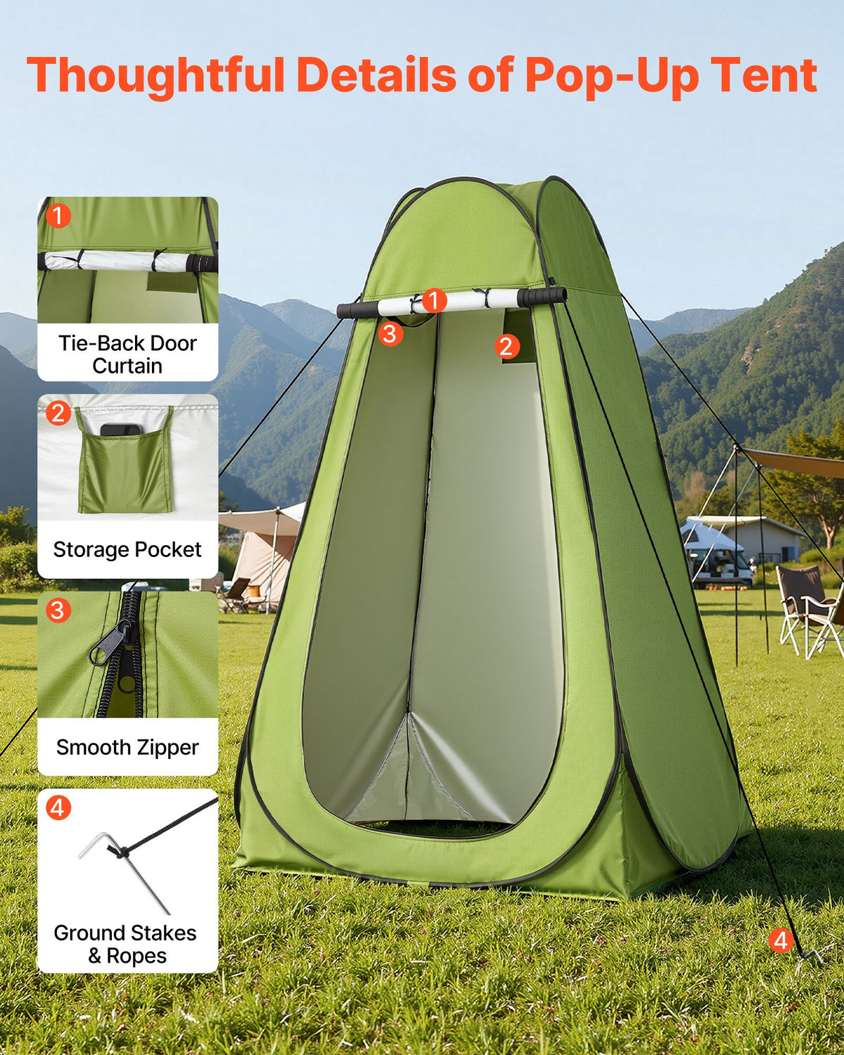 VEVOR Portable Toilet Kit, 330 lbs Load Capacity, Folding Camping Toilet with Pop-Up Privacy Tent, Outdoor Travel Potty for Adults with Carry Bags, Trash Bags, Suitable for RV Travel, Camping, Hiking - BXSMTTJKZDMTKXYCC001V0 - view 5