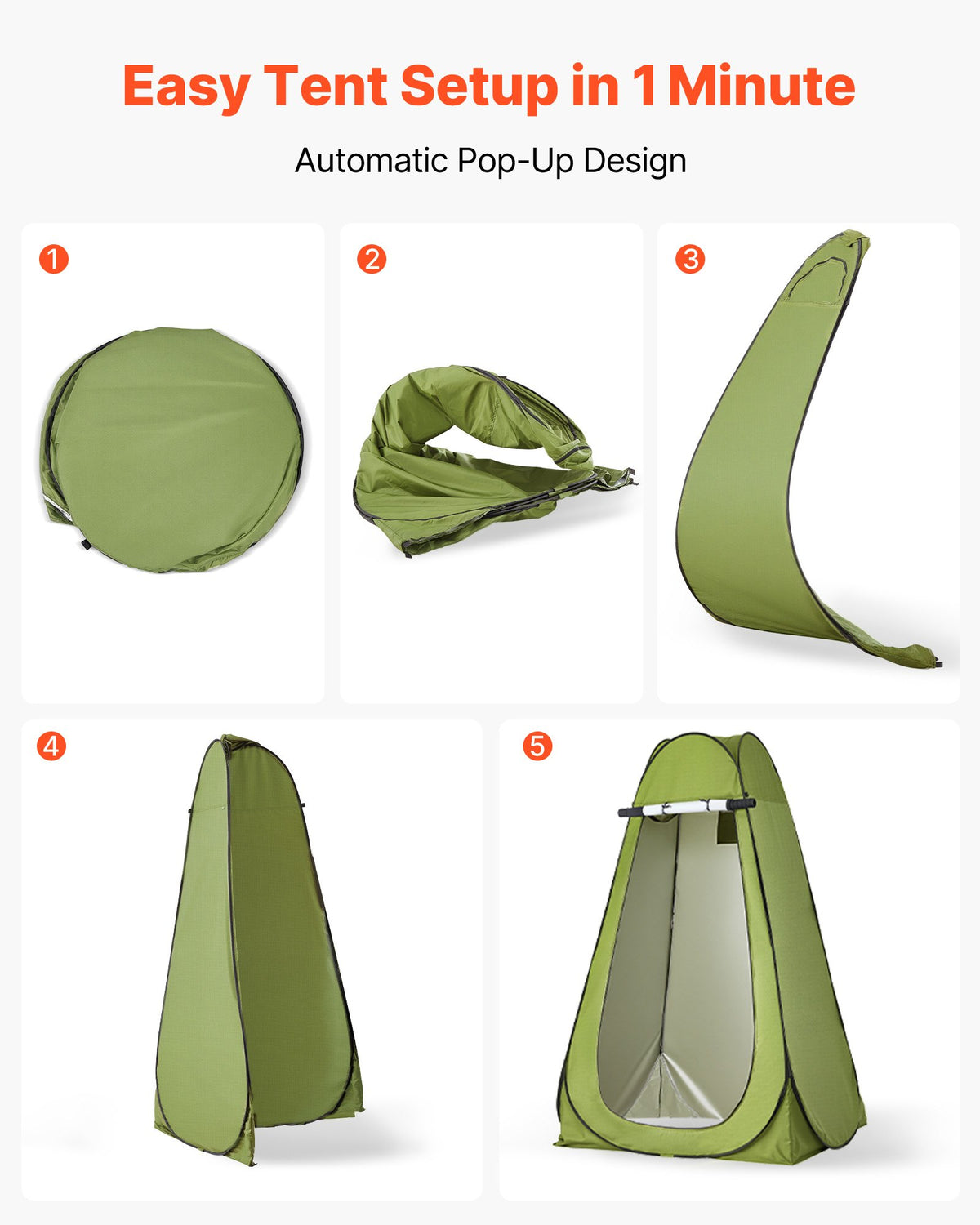 VEVOR Portable Toilet Kit, 330 lbs Load Capacity, Folding Camping Toilet with Pop-Up Privacy Tent, Outdoor Travel Potty for Adults with Carry Bags, Trash Bags, Suitable for RV Travel, Camping, Hiking - BXSMTTJKZDMTKXYCC001V0 - view 6