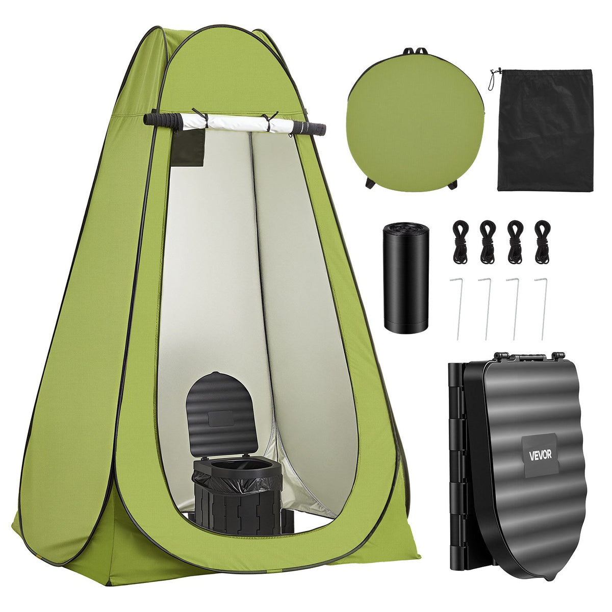 VEVOR Portable Toilet Kit, 330 lbs Load Capacity, Folding Camping Toilet with Pop-Up Privacy Tent, Outdoor Travel Potty for Adults with Carry Bags, Trash Bags, Suitable for RV Travel, Camping, Hiking - BXSMTTJKZDMTKXYCC001V0 - view 10