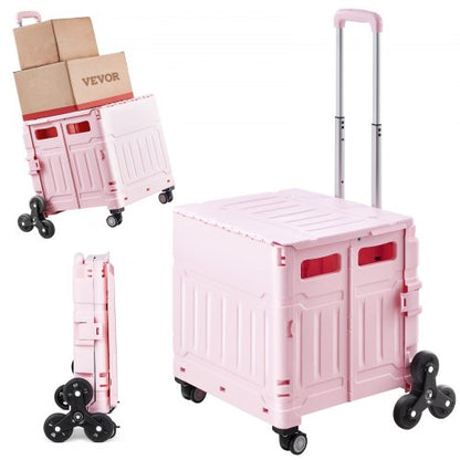 VEVOR Foldable Utility Cart, 65L Collapsible Portable Crate Rolling Cart with Stair Climbing Wheels & 360° Swivel Wheels, Hand Cart with Telescoping Handle for Shopping Office Moving Teacher, Pink - BXSPLCFS176L2ECQCV0 - view 2