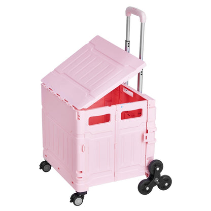 VEVOR Foldable Utility Cart, 65L Collapsible Portable Crate Rolling Cart with Stair Climbing Wheels & 360° Swivel Wheels, Hand Cart with Telescoping Handle for Shopping Office Moving Teacher, Pink - BXSPLCFS176L2ECQCV0 - view 10