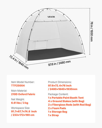 VEVOR Portable Paint Booth Tent, 91.7 x 67.7 x 74.8 inch Painting Tent Station, Spray Shelter with Built-in Floor & Mesh Screen, Large Space, Oxford Spray Painting Tents for Cupboard, Chairs, Tables - BXSPQZPBSZCG0MDW9001V0 - view 8
