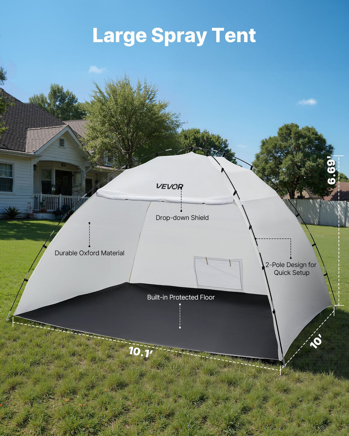 VEVOR Portable Paint Booth Tent, 116.14 x 114.96 x 79.53 inch Painting Tent Station, Spray Shelter with Built-in Floor & Mesh Screen, Large Space, Oxford Spray Painting Tents for Cupboard, Chairs - BXSPQZPBSZCGDOJ95001V0 - view 3