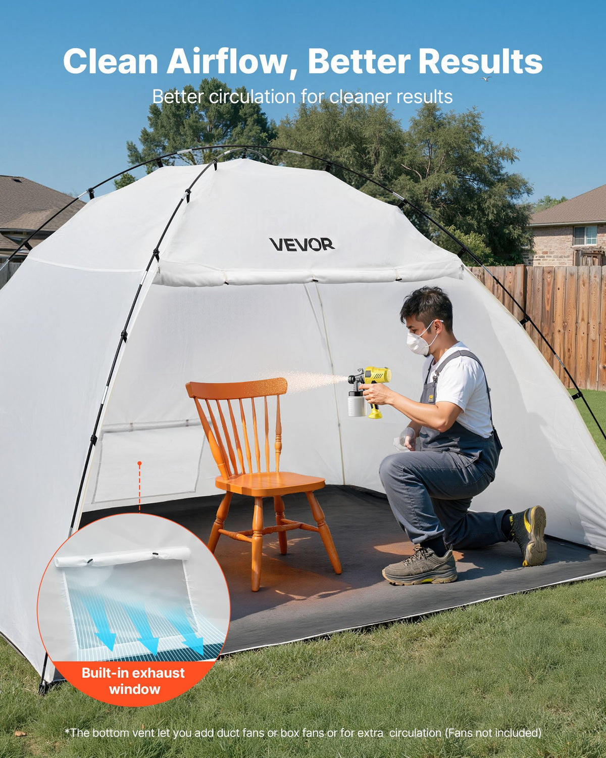 VEVOR Portable Paint Booth Tent, 116.14 x 114.96 x 79.53 inch Painting Tent Station, Spray Shelter with Built-in Floor & Mesh Screen, Large Space, Oxford Spray Painting Tents for Cupboard, Chairs - BXSPQZPBSZCGDOJ95001V0 - view 4