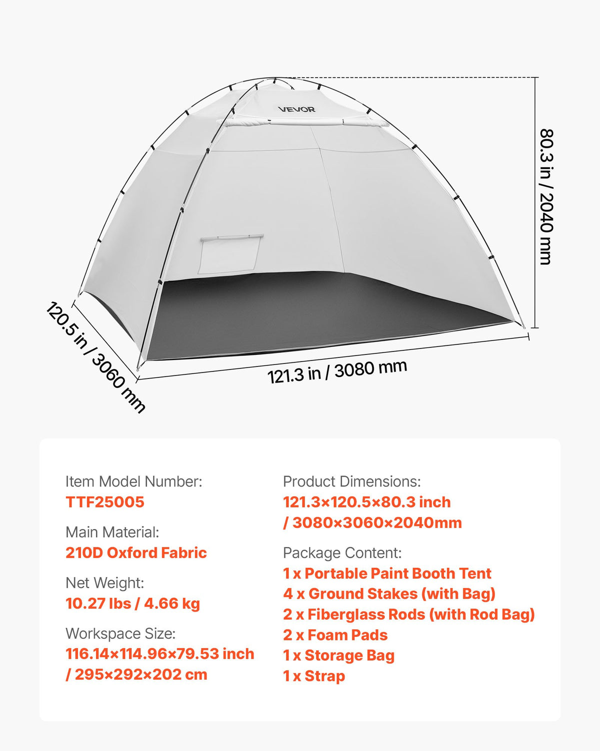 VEVOR Portable Paint Booth Tent, 116.14 x 114.96 x 79.53 inch Painting Tent Station, Spray Shelter with Built-in Floor & Mesh Screen, Large Space, Oxford Spray Painting Tents for Cupboard, Chairs - BXSPQZPBSZCGDOJ95001V0 - view 8