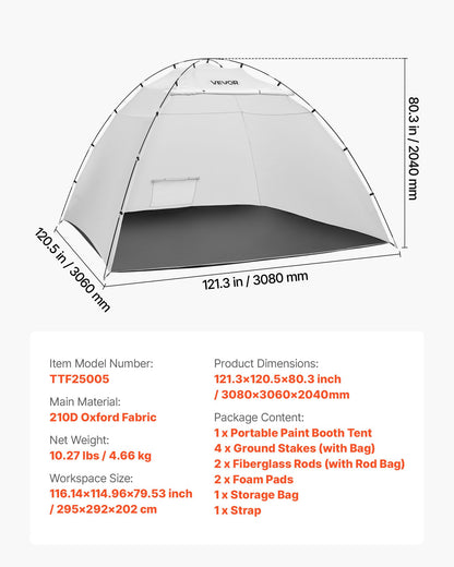VEVOR Portable Paint Booth Tent, 116.14 x 114.96 x 79.53 inch Painting Tent Station, Spray Shelter with Built-in Floor & Mesh Screen, Large Space, Oxford Spray Painting Tents for Cupboard, Chairs - BXSPQZPBSZCGDOJ95001V0 - view 8