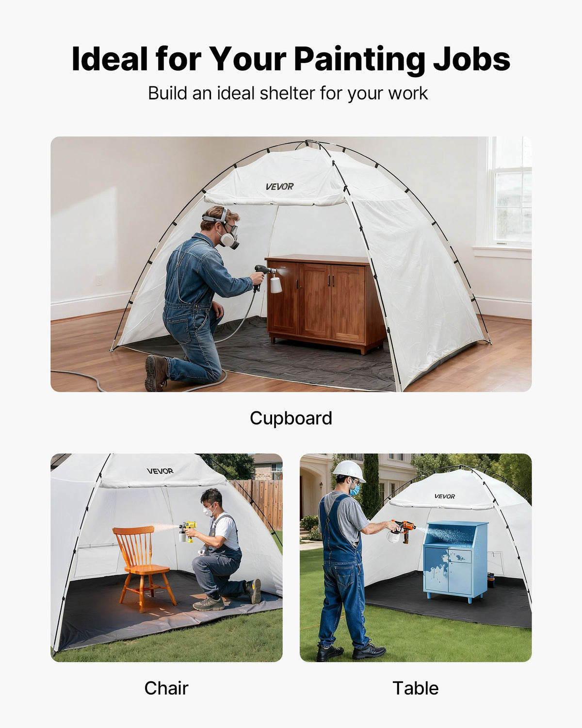 VEVOR Portable Paint Booth Tent, 115.35 x 90.55 x 74 inch Painting Tent Station, Spray Shelter with Built-in Floor & Mesh Screen, Large Space, Oxford Spray Painting Tents for Cupboard, Chairs, Tables - BXSPQZPBSZCGRWORQ001V0 - view 7