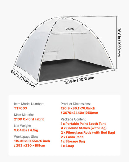 VEVOR Portable Paint Booth Tent, 115.35 x 90.55 x 74 inch Painting Tent Station, Spray Shelter with Built-in Floor & Mesh Screen, Large Space, Oxford Spray Painting Tents for Cupboard, Chairs, Tables - BXSPQZPBSZCGRWORQ001V0 - view 8