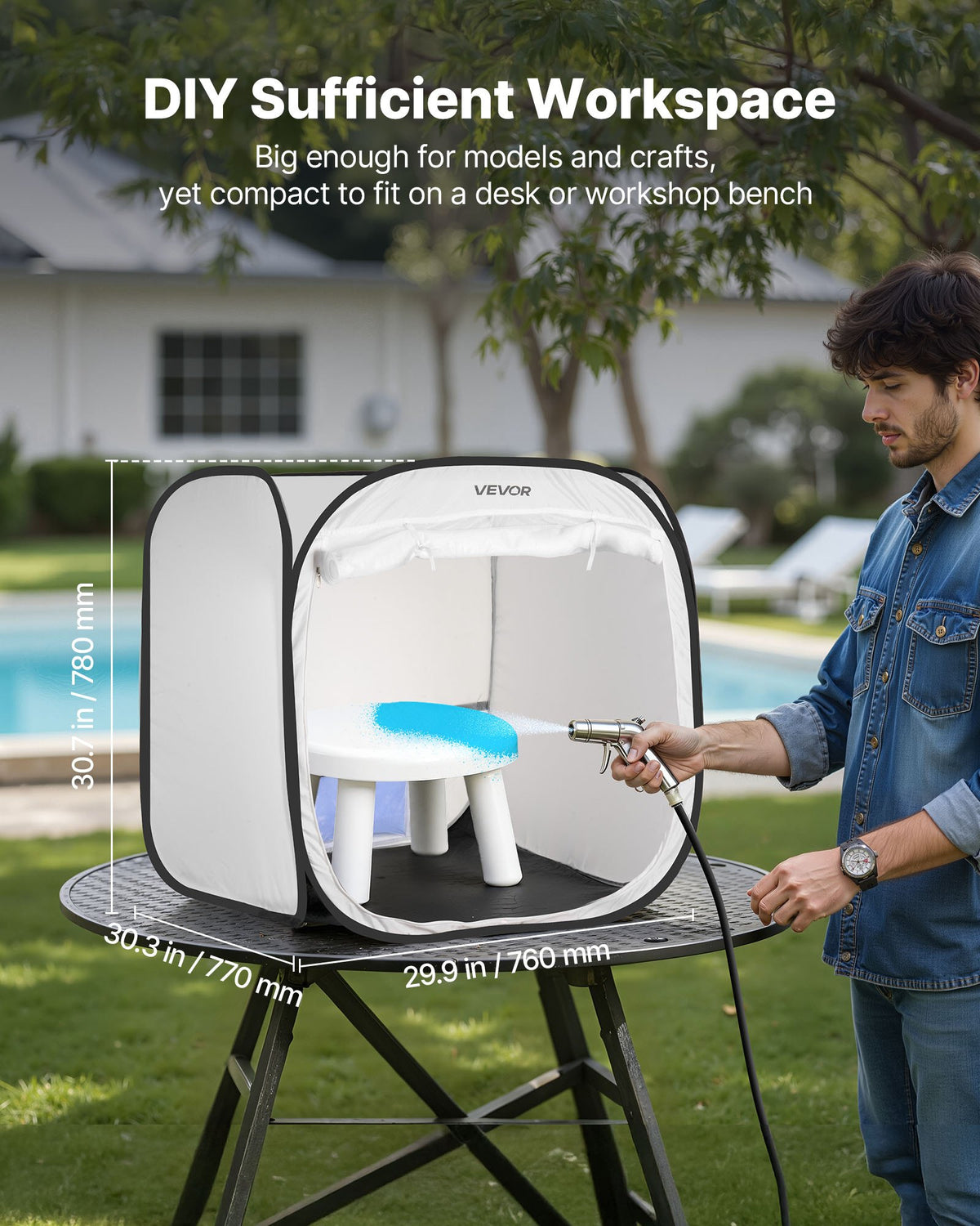 VEVOR Portable Paint Booth Tent, 28.3 x 28.5 x 29.5 inch Pop-Up Portable Spray Paint Tent with Mesh Door, Spray Painting Tents for Cabinets, Chairs, Models, Tables, Pop-Up Design, Efficient Airflow - BXSPQZPBSZDDAATTA001V0 - view 5