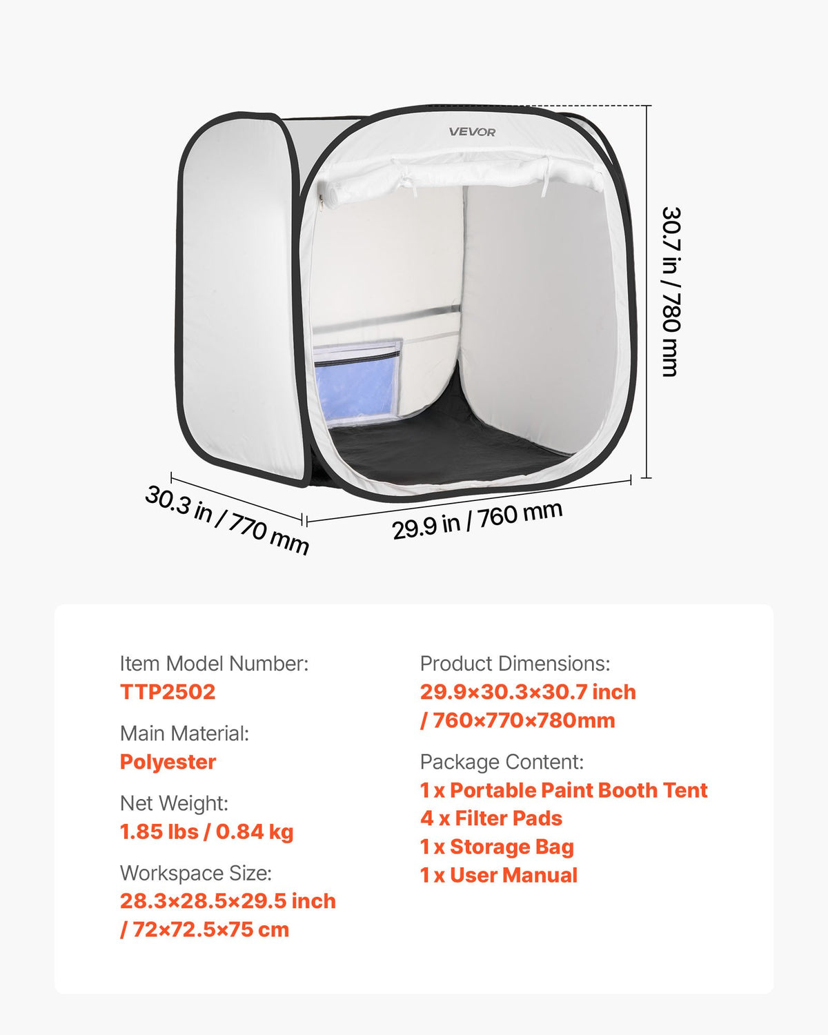 VEVOR Portable Paint Booth Tent, 28.3 x 28.5 x 29.5 inch Pop-Up Portable Spray Paint Tent with Mesh Door, Spray Painting Tents for Cabinets, Chairs, Models, Tables, Pop-Up Design, Efficient Airflow - BXSPQZPBSZDDAATTA001V0 - view 8