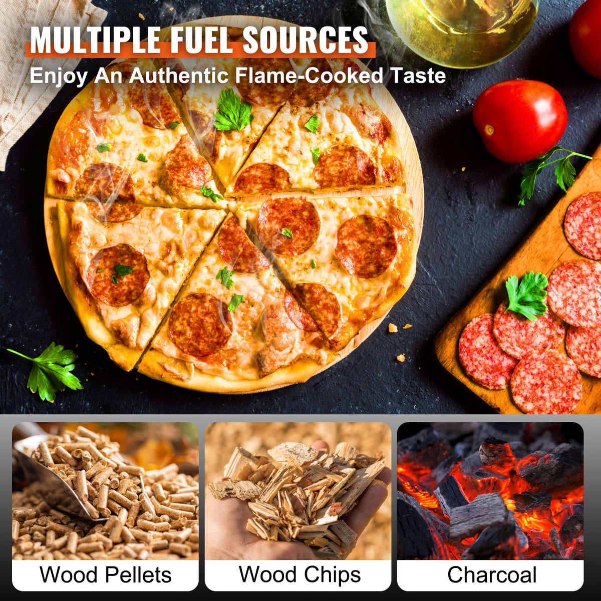 VEVOR Outdoor Oven 12-inch Pellet and Charcoal Fired Maker, Portable Outside Stainless Steel Grill with Pizza Stone, Waterproof Cover, Shovel, Wood Burner for Backyard Camping, - BXSPSLYCKLHSBC8PEV0 - view 3