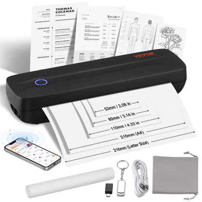 VEVOR Portable Printer - 2600mAh Battery, 203 DPI, Bluetooth Inkless Mobile Printer for A4, A5 & 8.5" x 11" Thermal Paper, Compatible with iOS, Android & Laptop, Ideal for Travel, Office & Home Use - BXSRMDYJ203DTT5FQV9 - view 1