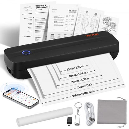 VEVOR Portable Thermal Printer - 2600mAh Battery, 300 DPI, Bluetooth Inkless Mobile Printer for A4, A5 & 8.5" x 11" Thermal Paper, Compatible with iOS, Android & Laptop, for Travel, Office & Home Use - BXSRMDYJ300D13LS8V9 - view 2