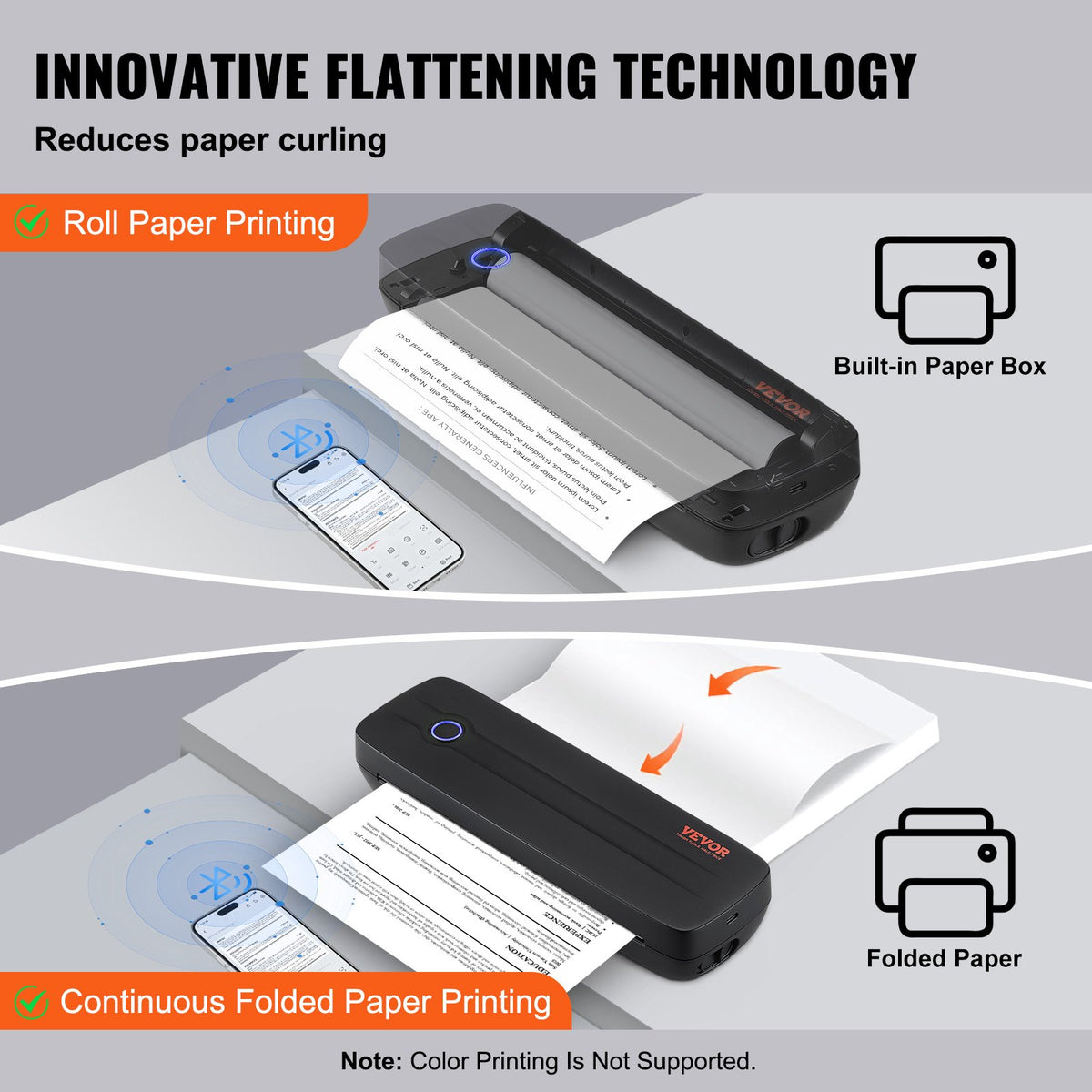 VEVOR Portable Thermal Printer - 2600mAh Battery, 300 DPI, Bluetooth Inkless Mobile Printer for A4, A5 & 8.5" x 11" Thermal Paper, Compatible with iOS, Android & Laptop, for Travel, Office & Home Use - BXSRMDYJ300D13LS8V9 - view 5