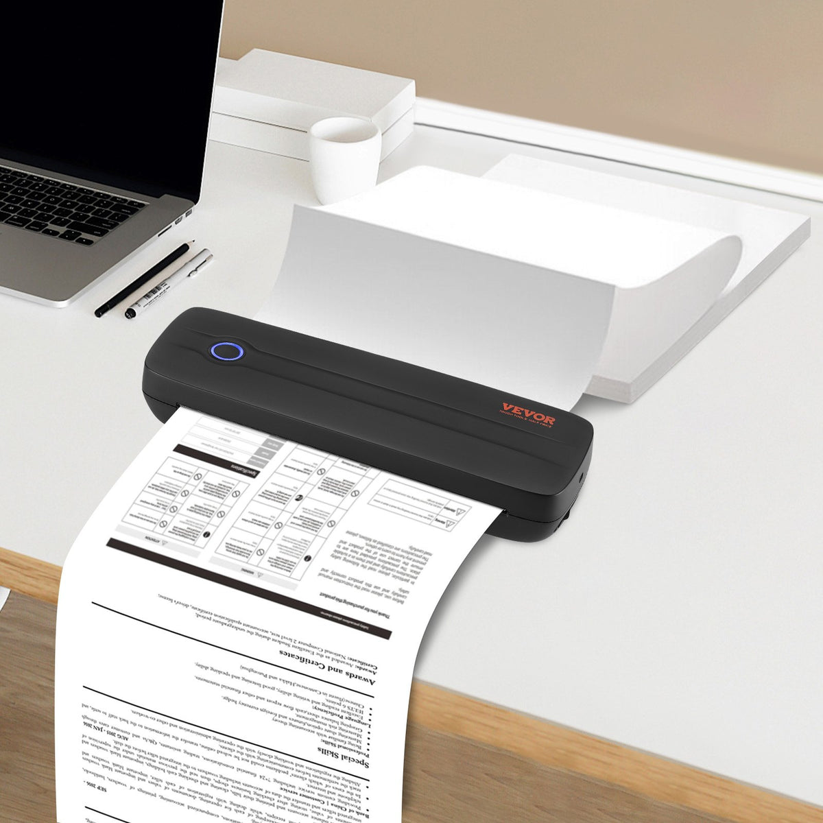 VEVOR Portable Thermal Printer - 2600mAh Battery, 300 DPI, Bluetooth Inkless Mobile Printer for A4, A5 & 8.5" x 11" Thermal Paper, Compatible with iOS, Android & Laptop, for Travel, Office & Home Use - BXSRMDYJ300D13LS8V9 - view 9