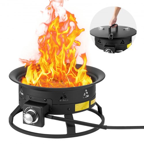 VEVOR Propane Fire Pit, 19-Inch Diameter Outdoor Portable Gas Fire Pit with Cover & Lava Rocks, Adjustable Flame Height Camping Firepit for Heating, Lighting, Gathering, 58,000 BTU, Black - BXSRQHK19YCBA36R1V0 - view 2