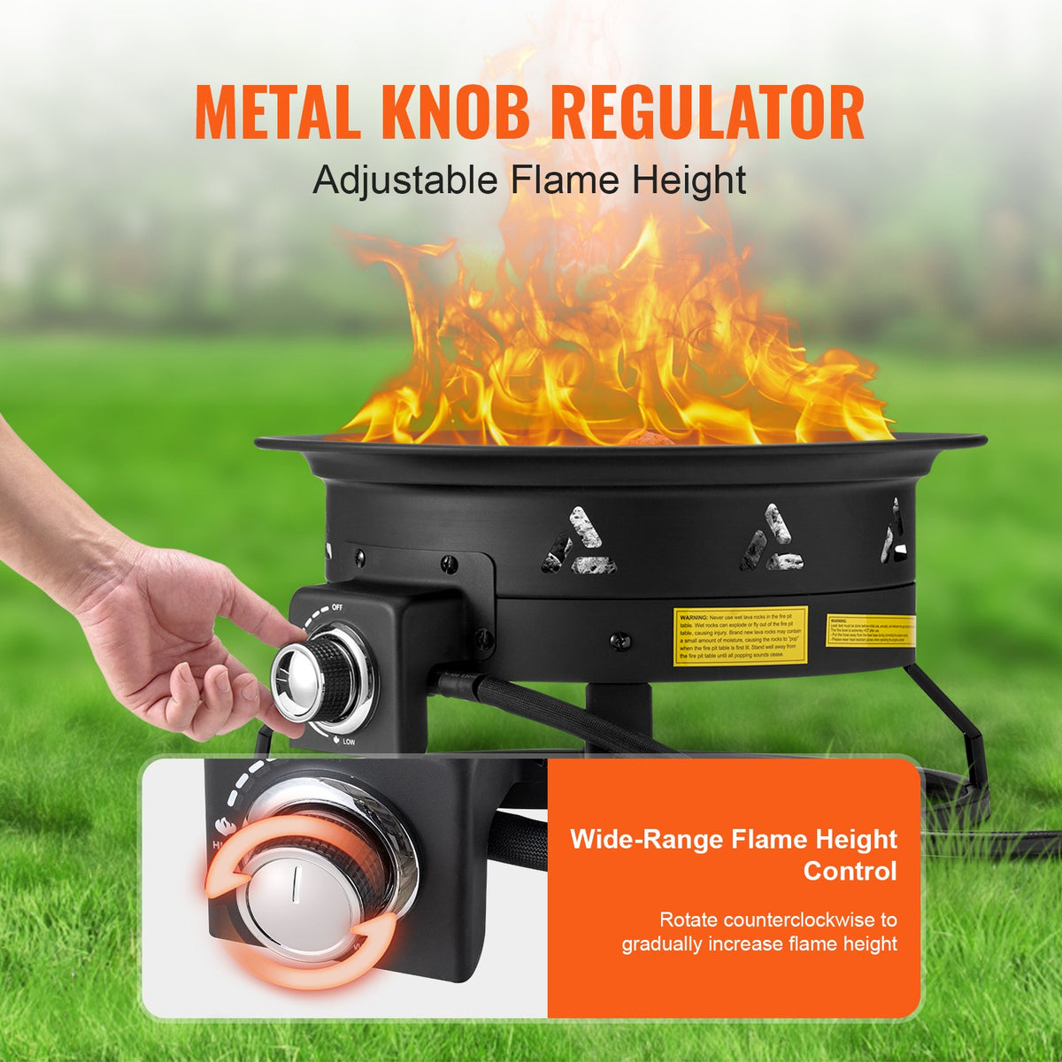VEVOR Propane Fire Pit, 19-Inch Diameter Outdoor Portable Gas Fire Pit with Cover & Lava Rocks, Adjustable Flame Height Camping Firepit for Heating, Lighting, Gathering, 58,000 BTU, Black - BXSRQHK19YCBA36R1V0 - view 5