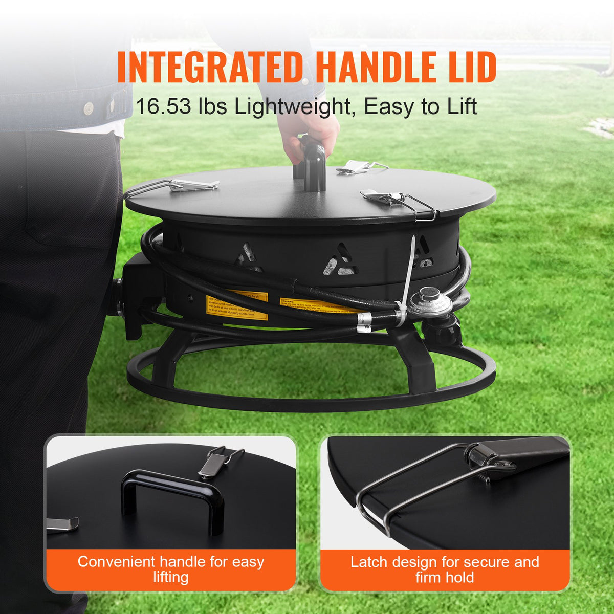 VEVOR Propane Fire Pit, 19-Inch Diameter Outdoor Portable Gas Fire Pit with Cover & Lava Rocks, Adjustable Flame Height Camping Firepit for Heating, Lighting, Gathering, 58,000 BTU, Black - BXSRQHK19YCBA36R1V0 - view 6