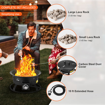 VEVOR Propane Fire Pit, 19-Inch Diameter Outdoor Portable Gas Fire Pit with Cover & Lava Rocks, Adjustable Flame Height Camping Firepit for Heating, Lighting, Gathering, 58,000 BTU, Black - BXSRQHK19YCBA36R1V0 - view 7