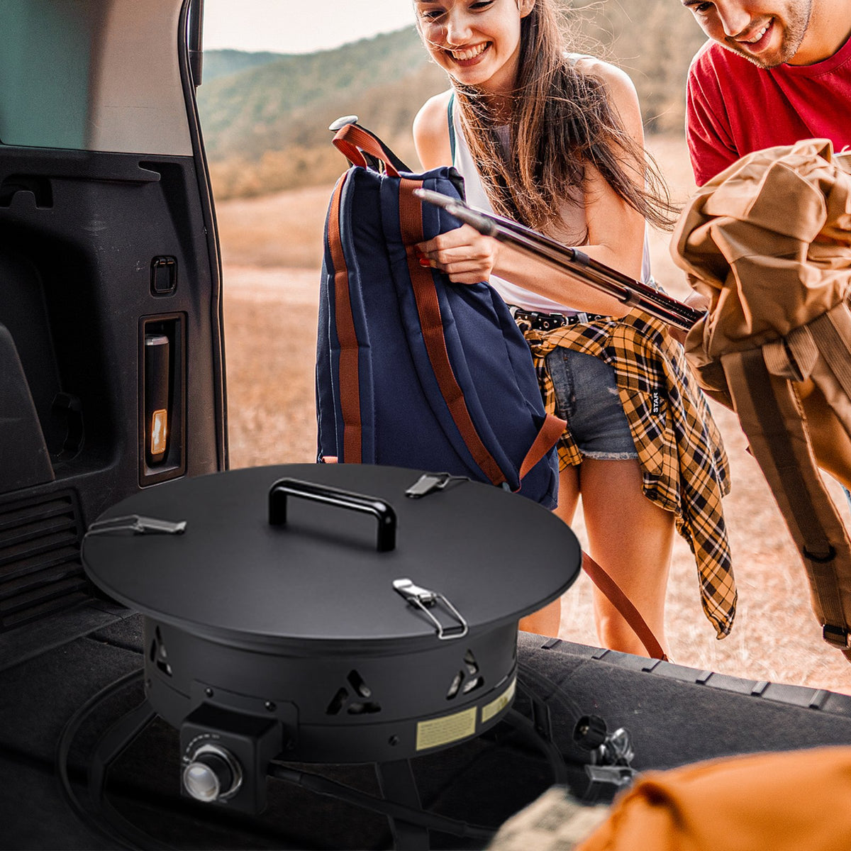 VEVOR Propane Fire Pit, 19-Inch Diameter Outdoor Portable Gas Fire Pit with Cover & Lava Rocks, Adjustable Flame Height Camping Firepit for Heating, Lighting, Gathering, 58,000 BTU, Black - BXSRQHK19YCBA36R1V0 - view 9