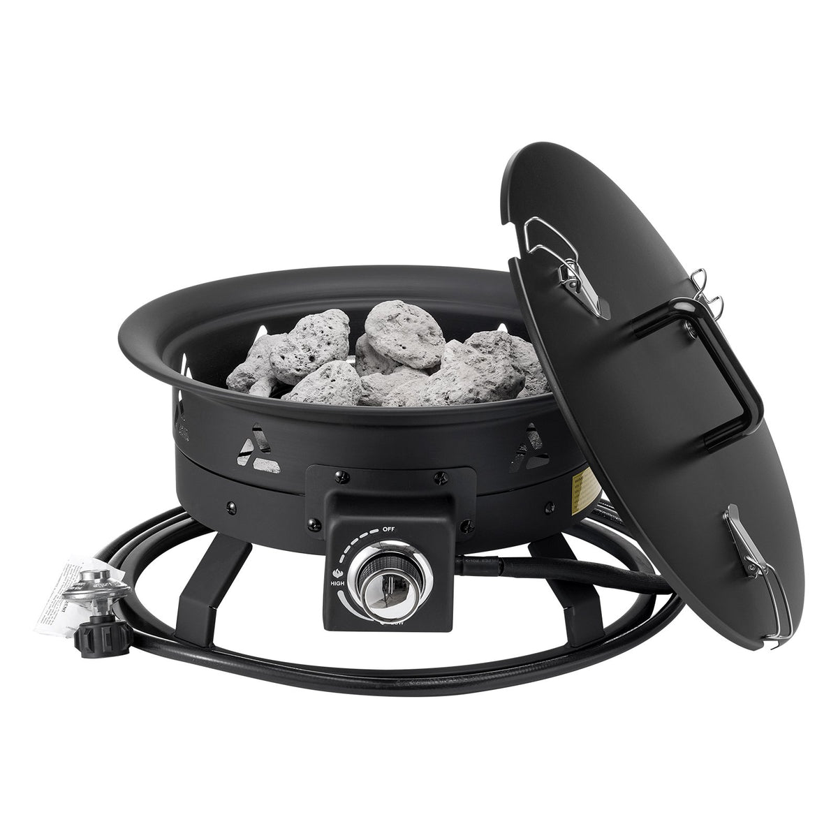 VEVOR Propane Fire Pit, 19-Inch Diameter Outdoor Portable Gas Fire Pit with Cover & Lava Rocks, Adjustable Flame Height Camping Firepit for Heating, Lighting, Gathering, 58,000 BTU, Black - BXSRQHK19YCBA36R1V0 - view 10