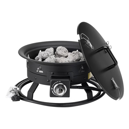 VEVOR Propane Fire Pit, 19-Inch Diameter Outdoor Portable Gas Fire Pit with Cover & Lava Rocks, Adjustable Flame Height Camping Firepit for Heating, Lighting, Gathering, 58,000 BTU, Black - BXSRQHK19YCBA36R1V0 - view 10
