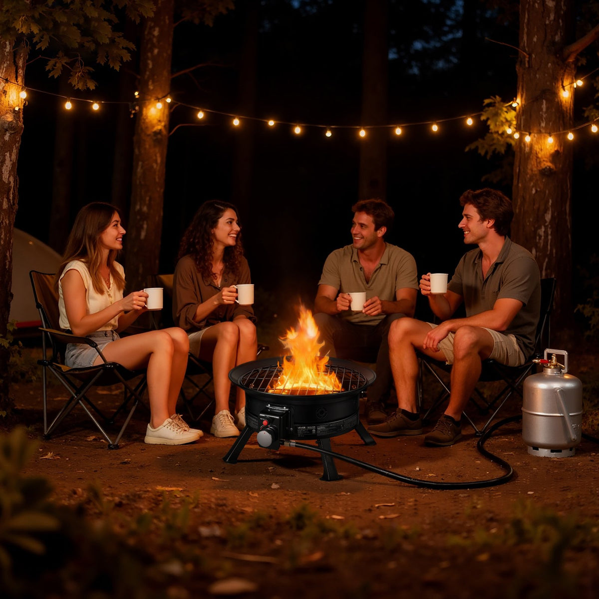 VEVOR Propane Fire Pit 19-Inch, 53,000 BTU Portable Gas Fire Pit, with Grill Grate & Lava Rocks, Adjustable Flame, Folding Legs,Smokeless Outdoor Firebowl for Camping, Patio, Backyard, Deck, RV, Black - BXSRQHK19YCTGMBBO001V9 - view 1