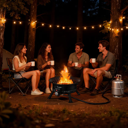 VEVOR Propane Fire Pit 19-Inch, 53,000 BTU Portable Gas Fire Pit, with Grill Grate & Lava Rocks, Adjustable Flame, Folding Legs,Smokeless Outdoor Firebowl for Camping, Patio, Backyard, Deck, RV, Black - BXSRQHK19YCTGMBBO001V9 - view 1