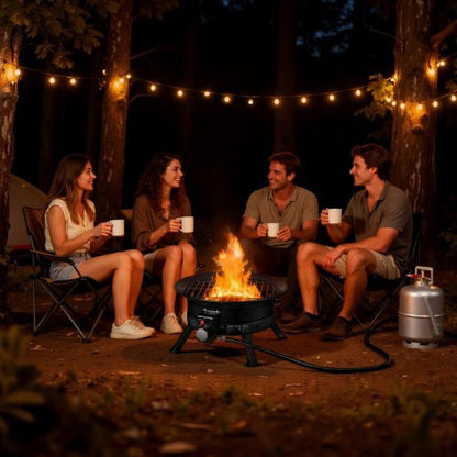 VEVOR Propane Fire Pit 19-Inch, 53,000 BTU Portable Gas Fire Pit, with Grill Grate & Lava Rocks, Adjustable Flame, Folding Legs,Smokeless Outdoor Firebowl for Camping, Patio, Backyard, Deck, RV, Black - BXSRQHK19YCTGMBBO001V9 - view 2