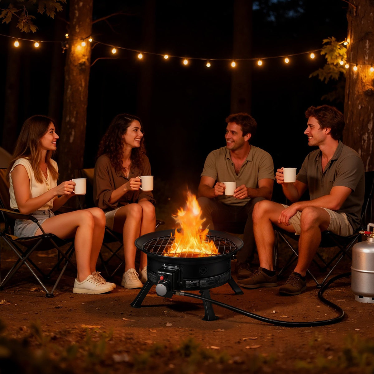 VEVOR Propane Fire Pit 19-Inch, 53,000 BTU Portable Gas Fire Pit, with Grill Grate & Lava Rocks, Adjustable Flame, Folding Legs,Smokeless Outdoor Firebowl for Camping, Patio, Backyard, Deck, RV, Black - BXSRQHK19YCTGMBBO001V9 - view 9