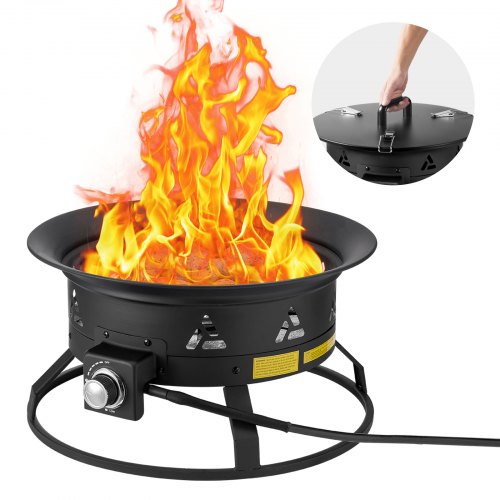 VEVOR Propane Fire Pit, 24-Inch Diameter Outdoor Portable Gas Fire Pit with Cover & Lava Rocks, Adjustable Flame Height Camping Firepit for Heating, Lighting, Gathering, 58,000 BTU, Black - BXSRQHK24YCBL1S54V0 - view 2