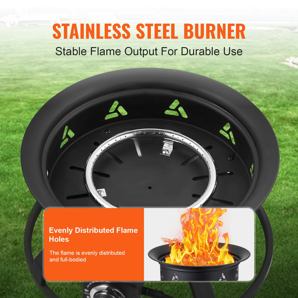 VEVOR Propane Fire Pit, 24-Inch Diameter Outdoor Portable Gas Fire Pit with Cover & Lava Rocks, Adjustable Flame Height Camping Firepit for Heating, Lighting, Gathering, 58,000 BTU, Black - BXSRQHK24YCBL1S54V0 - view 4