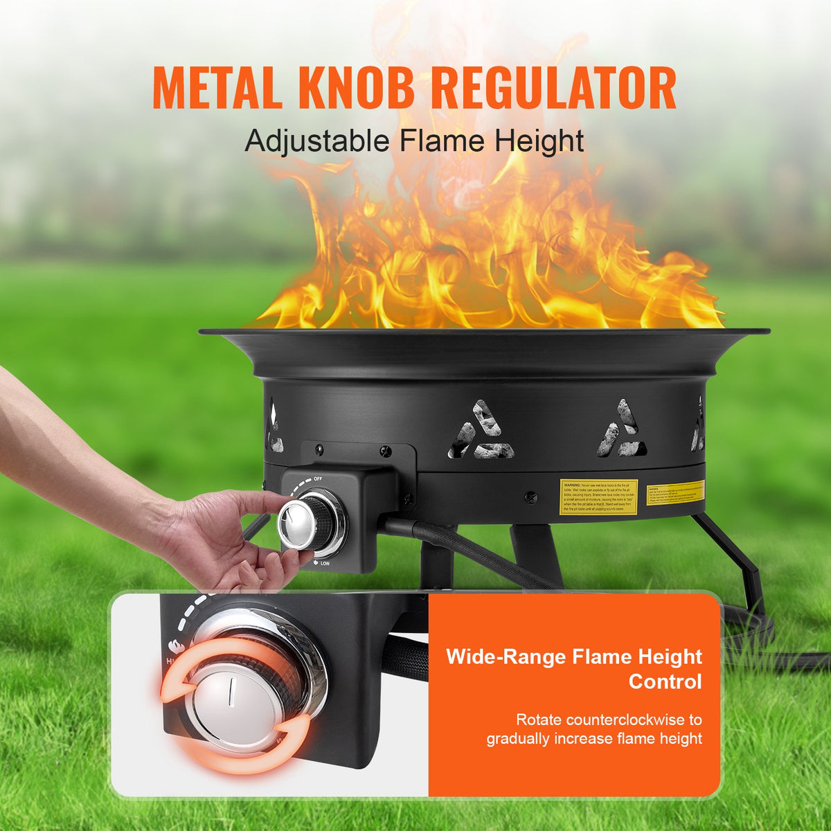 VEVOR Propane Fire Pit, 24-Inch Diameter Outdoor Portable Gas Fire Pit with Cover & Lava Rocks, Adjustable Flame Height Camping Firepit for Heating, Lighting, Gathering, 58,000 BTU, Black - BXSRQHK24YCBL1S54V0 - view 5